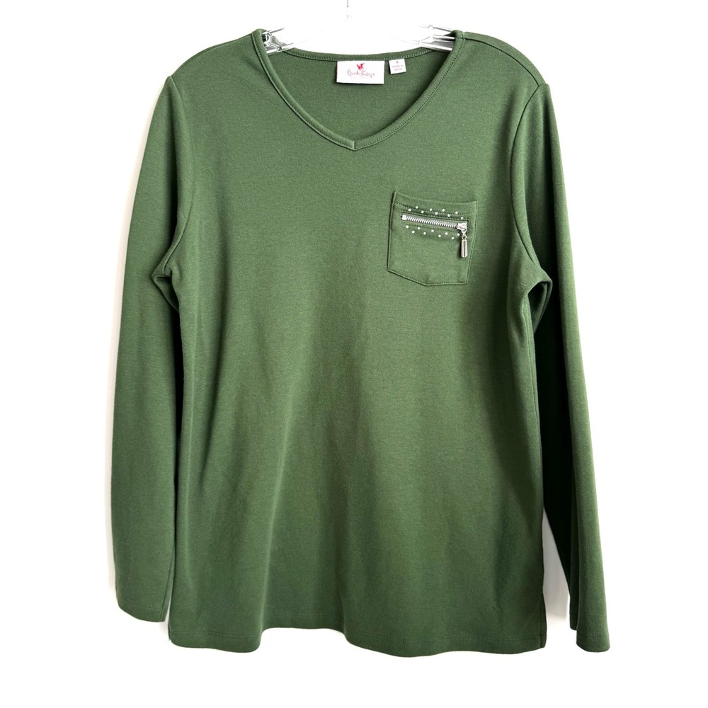 Quacker Factory Green Tee Shirt Women’s Size Small Long Sleeve